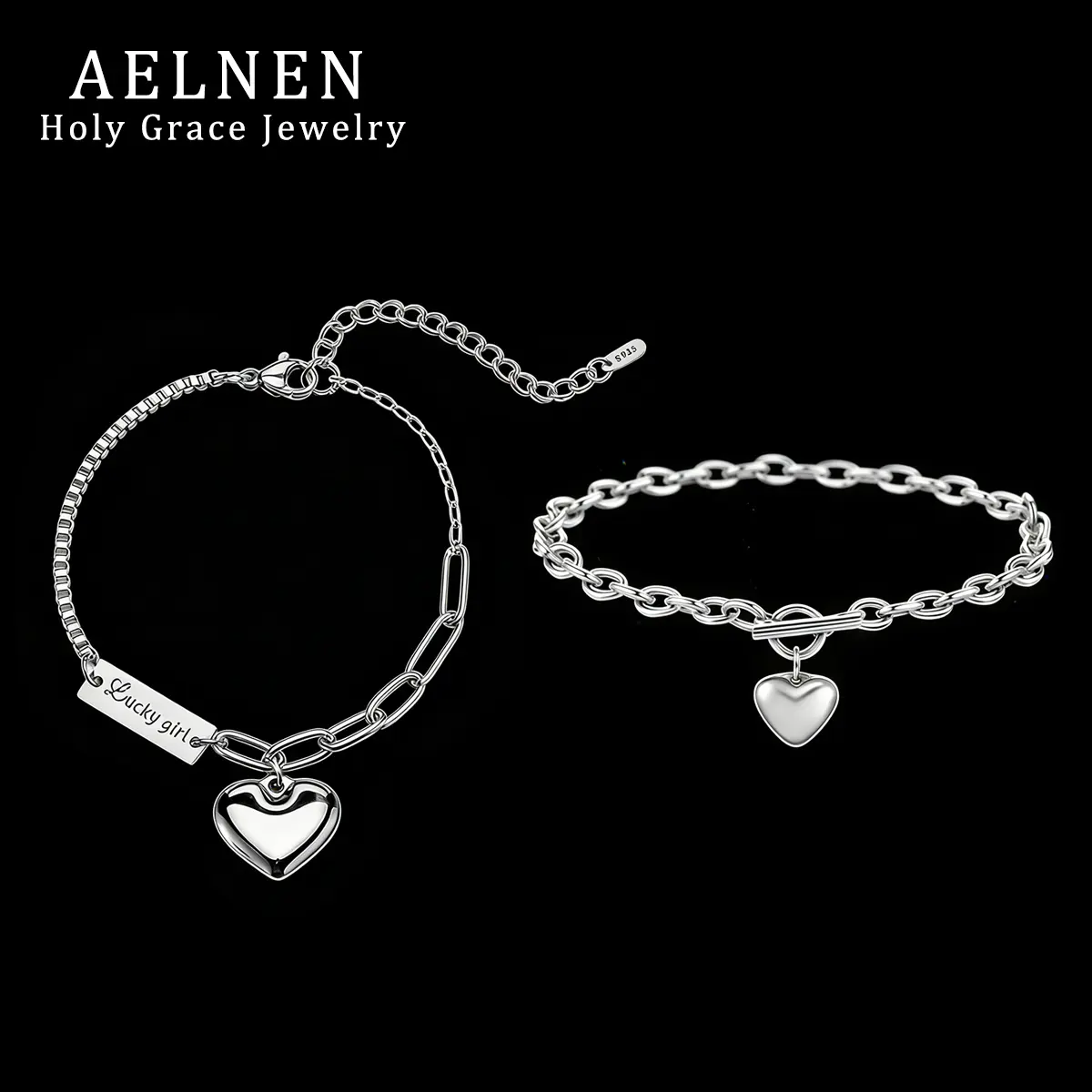 Rhodium-Plated Sterling Silver Heart Anklet for Women, Vintage Box Chain Jewelry with a High-Polished Puffed Charm and Engraved ID Tag, Special Gift, Anklets Jewelry, Women's Fashion, Silver Anklets