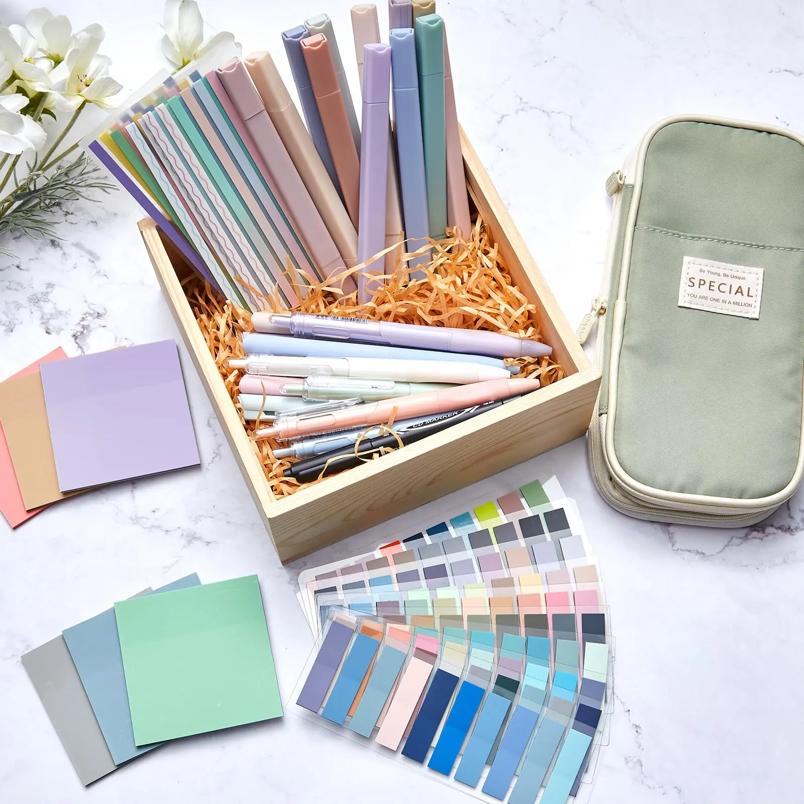 45-Pieces Bible Journaling Kit with Pencil Case, Pencil, Ballpoint Pen (11 Total Ink Pens), 12 Colorful Highlighters, 6 Transparent Sticky Notes, 14 Index Tabs, Multi-Angle Nibs - Home Supplies for Christian Teenagers, Teachers, Easter Gift
