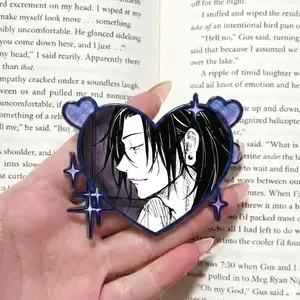 Heart Shaped Anime Boy Phone Grip - Aesthetic Dark Hair Manga Guy Phone Holder - Bookish Kindle Accessory for Reading Lover - Coquette Goth Gift