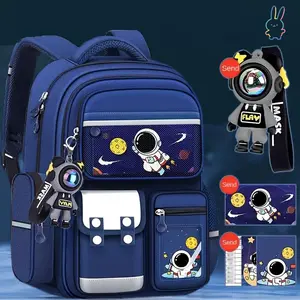 ERT-Cartoon Astronaut Backpack - Large Capacity, Adjustable Straps, Tablet Pocket, Ideal School & Commuting, Navy Blue with Colorful Space Design, Backpack School
