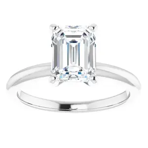 2Ct Emerald Solitaire Moissanite Engagement Ring in White Yellow or Rose Gold