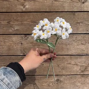2PCS Handmade Crochet Forget-Me-Not Flowers Bouquet, Decorative Faux Flower, Artificial Flower Decorations, Artificial Knitted Flowers for Home Decor, Yarn Flowers for Vase, Mother's Day Birthday Gift for Women, Hand-Woven Floral Arrangement