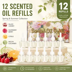 12Pcs PlugIns Scented Oil 12 Refills Air Freshener Refill, 0.66OZ*12 -Black Cherry,Raspberry Berry,Citrus,Melon Cucumber- Home Fragrance Refills for Home Care Supplies aromatico aceite