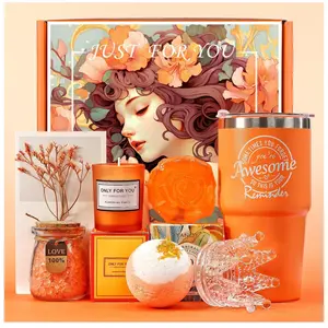 Gifts for Women Unique Spa Gifts Basket Set Birthday, Mothers Day, Valentines Day Christmas Gifts for Mom, Sister, Her, Girlfriend, Wife Bright Orange Gift Box-