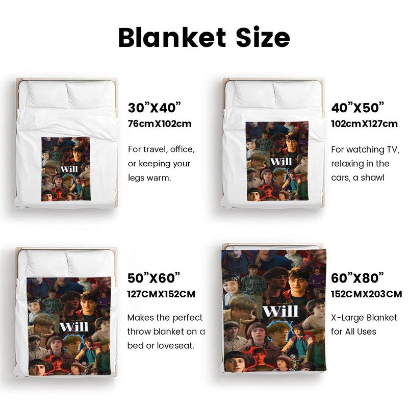 Stranger Things Will Byers Collage Themed Cozy Flannel Blanket - IP Style Soft Throw for Fan Spaces - Super Soft Plush Gifts for Stranger Things Fans & Nostalgic Decor Enthusiasts
