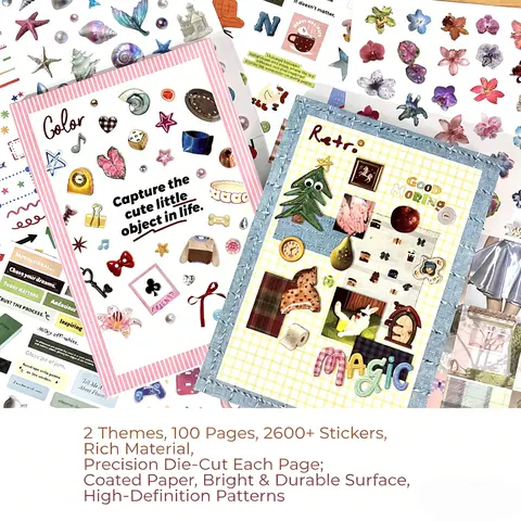 Sticker Book with Over 1300 pcs Stickers and 50 Sheets with Fun/Colorful/Aesthetic Pack for Scrapbooking Planners or Journals