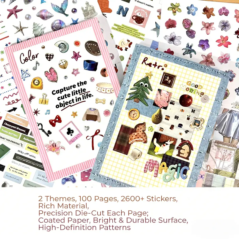 Sticker Book with Over 1300 pcs Stickers and 50 Sheets with Fun/Colorful/Aesthetic Pack for Scrapbooking Planners or Journals