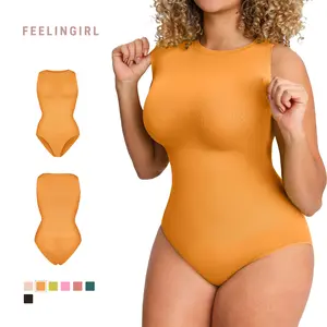 FeelinGirl FeelSoft Sleeveless Seamless Bodysuit for Women Crew Neck Tummy Control Shapewear All-Day Comfort