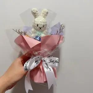 Crocheted animal bouquet mixed with chocolate elements, chocolate bouquet