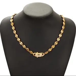 14k Gold Plated Monaco Set Coffee Bean Chain with Bracelet - High End️️ Chain Design Choker Style