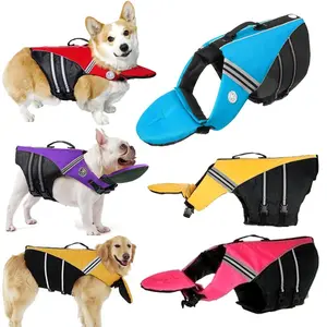 Reflective Dog Life Jacket Vest Removable Neck Float High Buoyancy Dogs Swimming Clothes, Pet Safety Swimsuit for Dog Cat