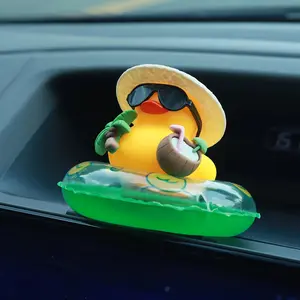 Summer Duck Car Decoration, Tropical Beach Dashboard Statue with Coconut and Buoy Ring, Non-Slip Car Accessory, Fun Gift for Friends, Car Ornament