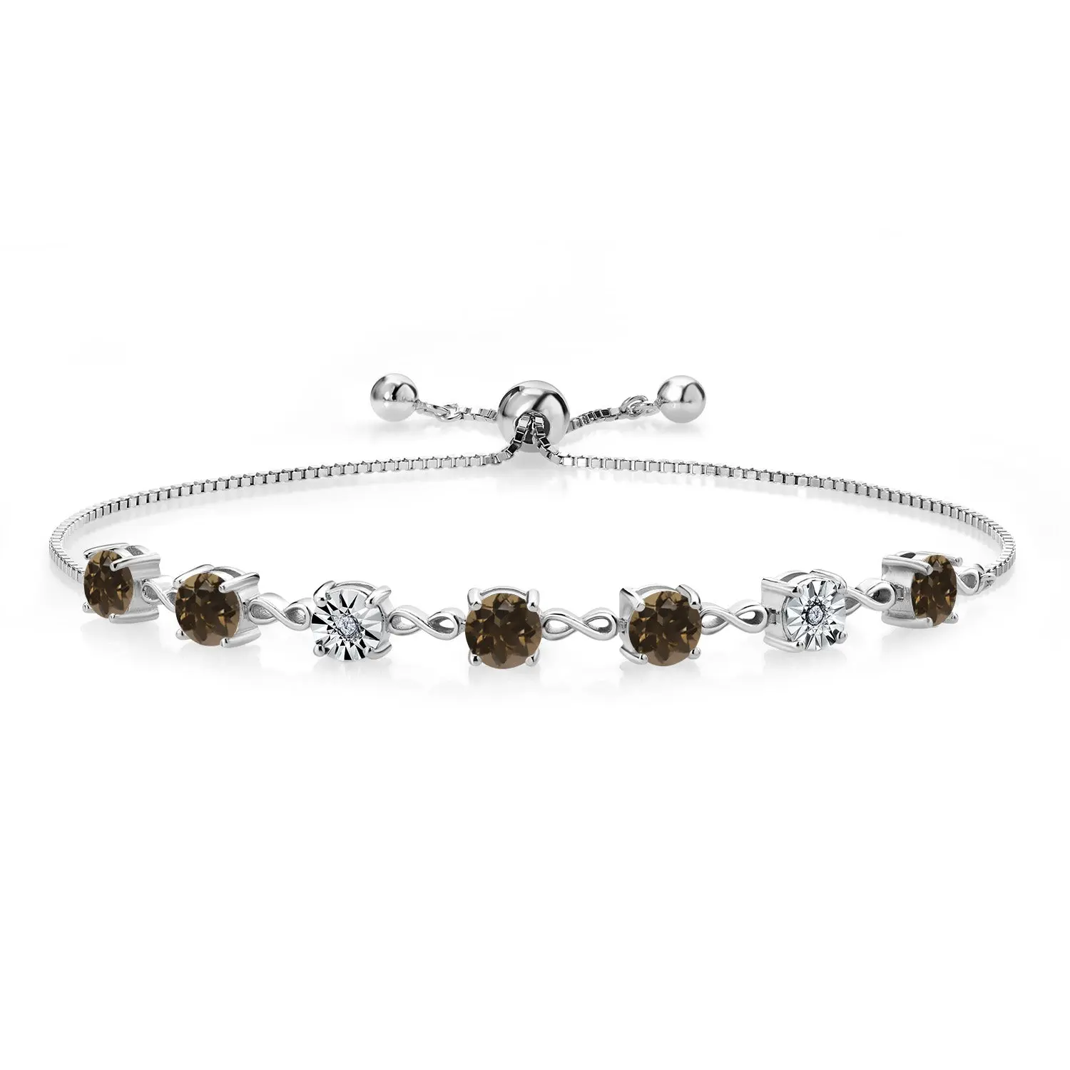 925 Sterling Silver Infinity Tennis Bracelet for Women | Gemstone Birthstone and White Lab Grown Diamond | Round 5MM and 1MM Accents| Adjustable Bolo to 9 Inch | Easy-On Easy-Off