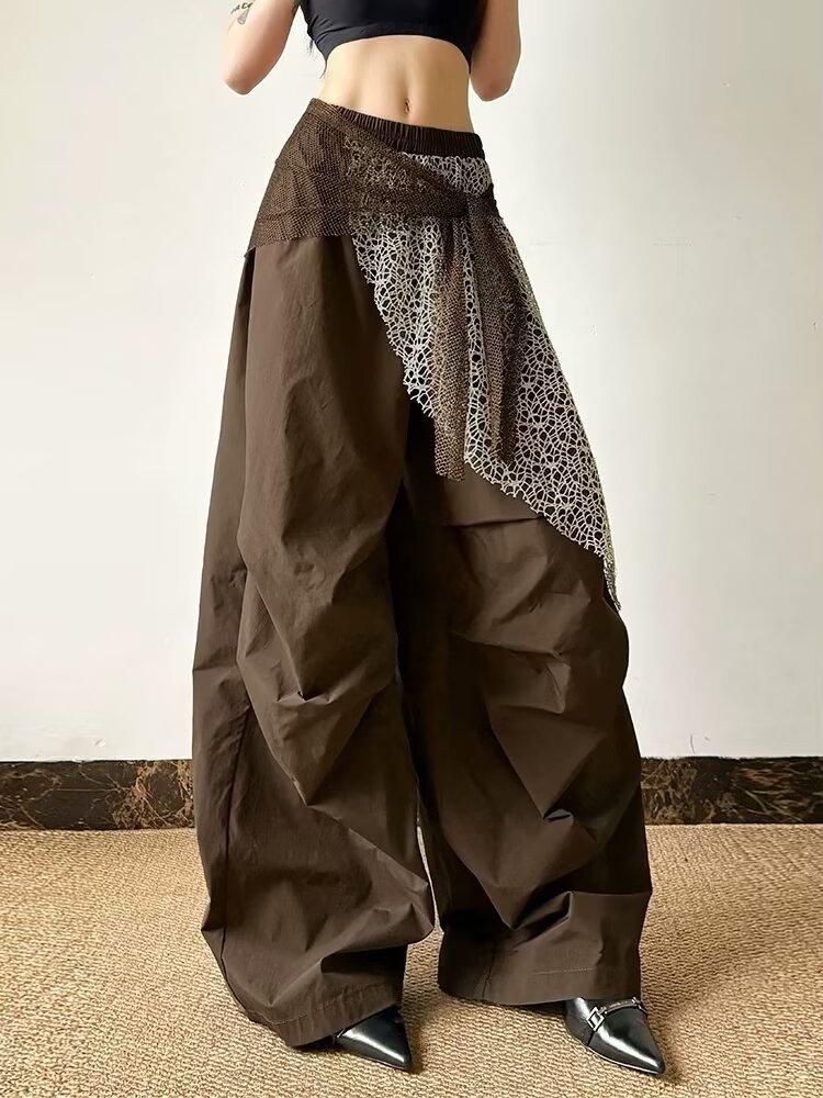 New Women's Streetwear-Style Faux Two-Piece Wide-Leg Pants Wrinkled Avant-Garde Design Slim-Fit Versatile Trousers Casual Cool-Gear for Everyday Street Style New Women's Streetwear-Style Faux Two-Piece Wide-Leg Pants Wrinkled Avant-Garde Design Slim-Fit Versatile Trousers Casual Cool-Gear for Everyday Street Style