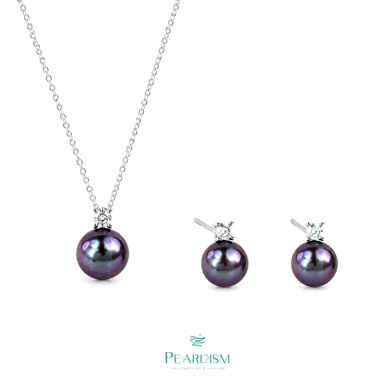 【Live】PEARLISM Dainty Minimalist Everyday Edison Pearl Set - 7-9mm Round 925 Sterling Silver Earrings & Pendant-AFES010