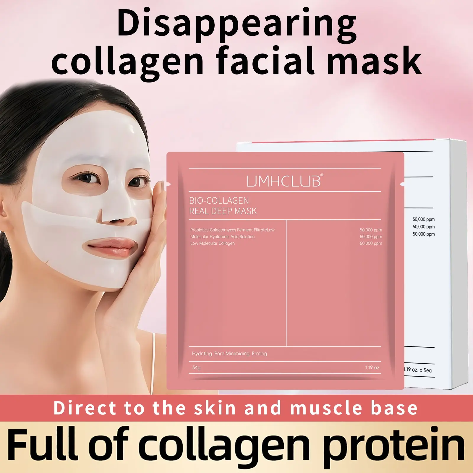 Umhclub Bio Collagen Deep Mask, Moisturizing Face Sheet, Hydrating Skin Care Treatment, Korean Skincare Routine Essential
