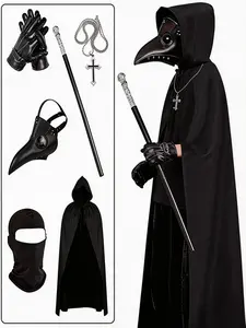 6 Piece Plague Doctor Costume Set, Halloween Mask, Horror Role Play Kit, Strong Atmosphere, Adult Party Accessories