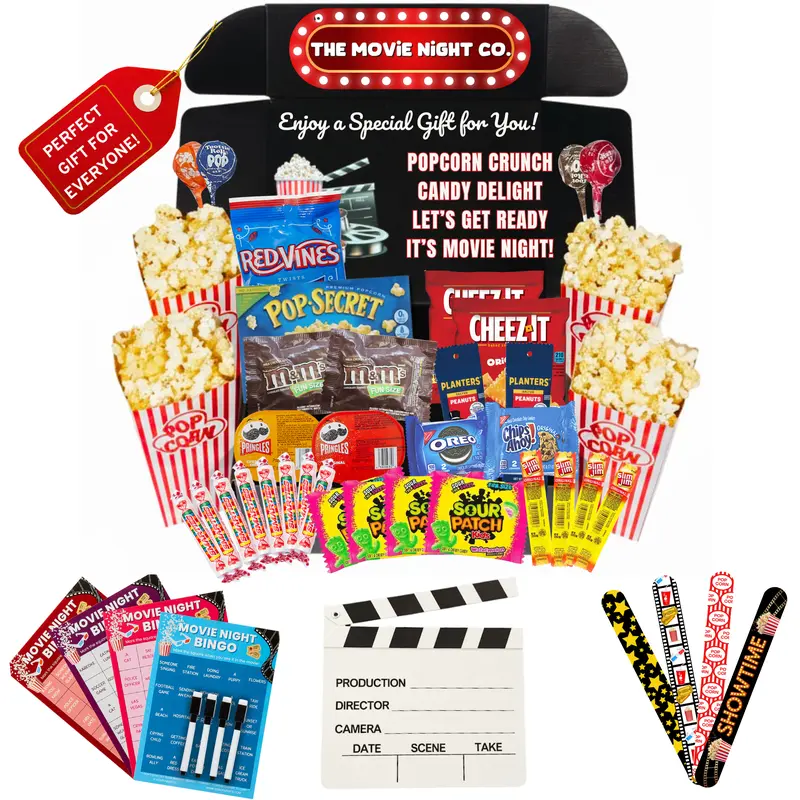 Movie Night Co.™ Gift Box Set Snacks + Movie Night Bingo & More