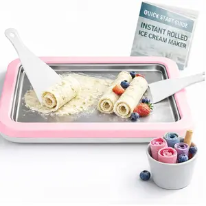 Rolled Ice Cream Maker with Quick Start Guide - DIY Instant Ice Cream Tray Kit, Includes 2 Scrapers for Manual Homemade Ice Cream Rolls, Frozen Yogurt, Sorbets & Slushies, No Electricity Needed（pink）