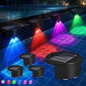 Solar Poolside Lights 4 Pack, RGB Night Light for Above Ground & Inground Pools Decor, Outdoor   LED Ambient Lighting for Swimming Pool Decorations Accessories Stuff
