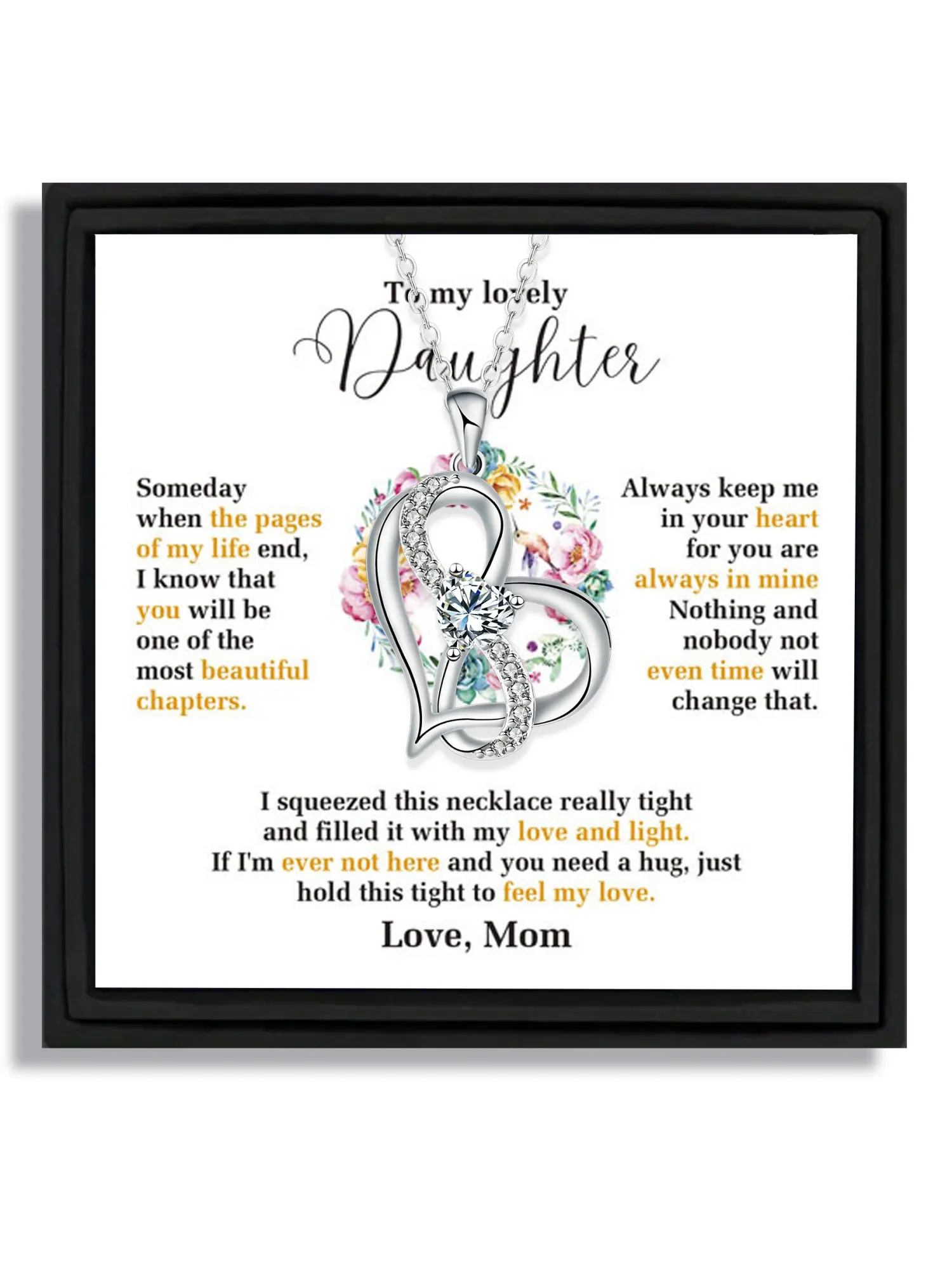1 piece silver infinity heart pendant necklace exquisite jewelry gift for daughter from mom for birthday occasion with blessing card and box Dainty Necklace