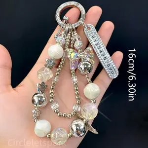 2026 Luxury Beaded Wristlet With Rhinestone Butterfly Decor, Versatile Phone Charm for Phone Cases Bags and Car Chains, Elegant Decorative Accessory Suitable for New Year Gifting