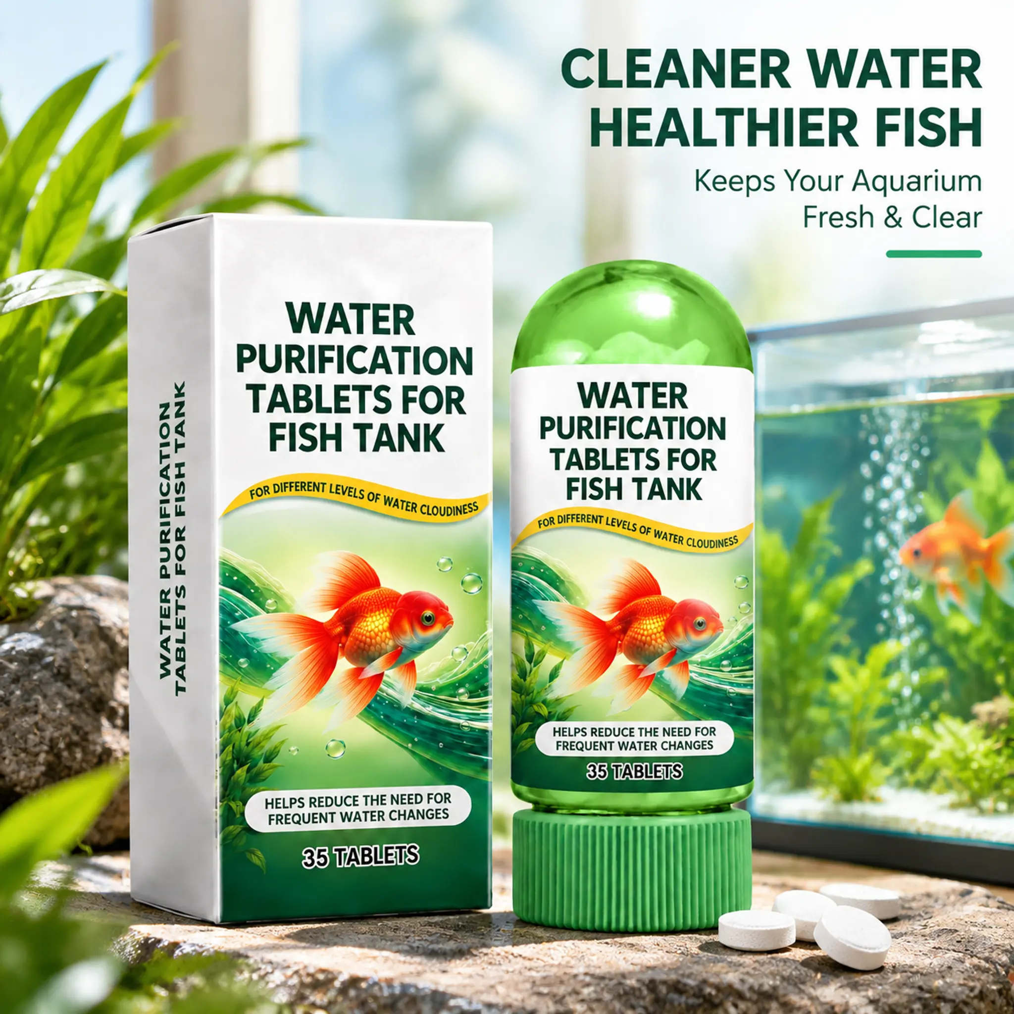 Aquarium Water Purification Tablets for Fish Tanks, 35 Count, Water Care Treatment for Cloudy Water, Easy-to-Use Aquarium Maintenance