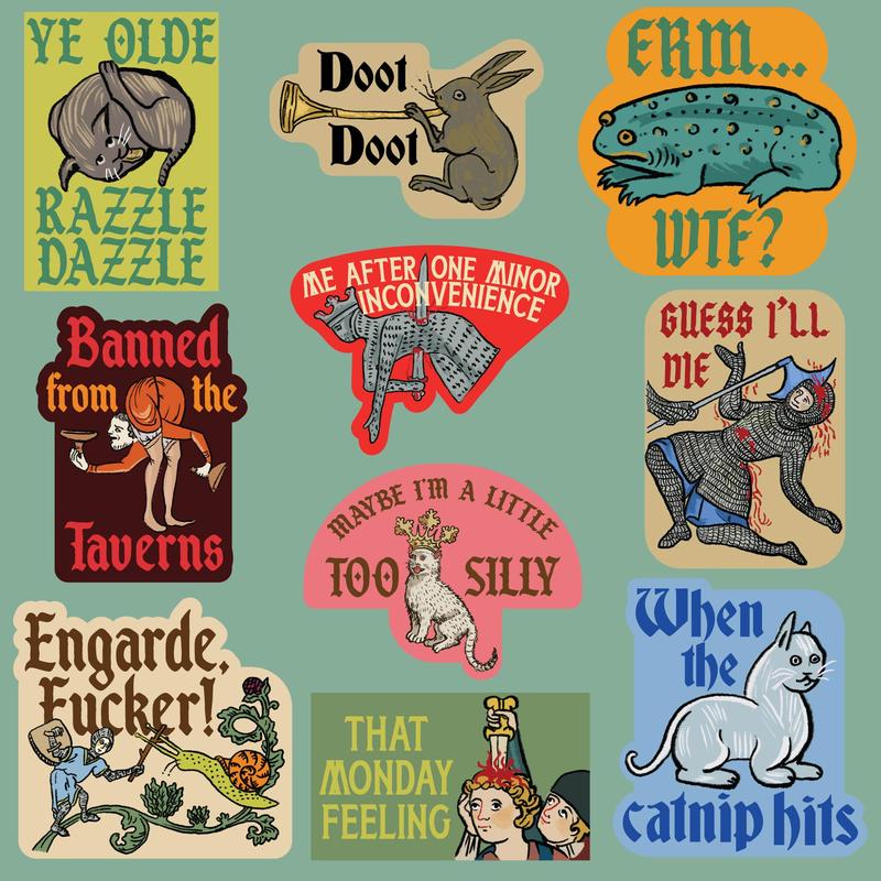 Medieval Sticker Extra Large Stickers for Adults Funny Adhesives with Memes Funny Stickers with Colorful Graphic Decals Funny Vintage  Multi