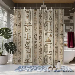 Egyptian Pharaoh Golden Hieroglyph Shower Curtain, Mysterious Ancient Egypt Style Bathroom Decor, Waterproof and Moisture Resistant, Includes 12 Hooks, Suitable for SPA Salons, Homes, Hotels, Dormitories