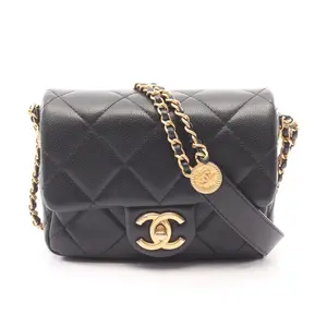 Pre-owned CHANEL Calfskin Shoulder Bags Matelasse Caviar Skin Mini Flap Shoulder Bag