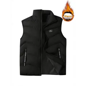 Fashion men's wear£º Men'S Thickened Warm Vest - Sleeveless Zip-Up Stand Collar Design, Black - Ideal for Fitness, Parties & Casual Winter Wear - Durable Polyester, Loose Fit with Pockets - Perfect Gift for Husband or Son, Winter Vest, Men W