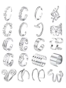 16Pcs Silver Goth Punk Jewelry Rings Set for Men Women Frog Snake Butterfly Spider Eye Animal Ring Adjustable Cool Gothic Statement Stacking Rings Y2K Accessories Stackable Ring