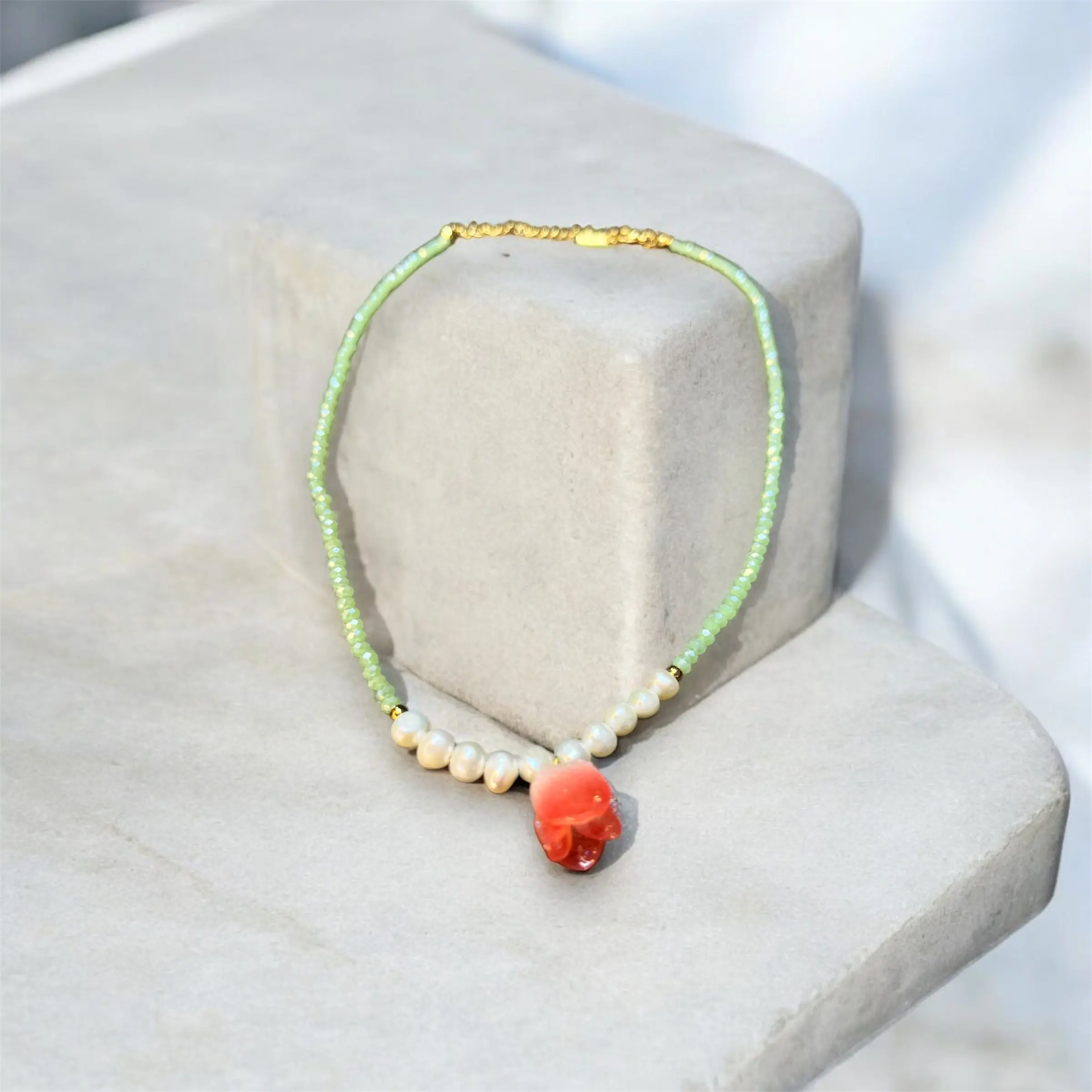 Peach Tulip Beaded Necklace
