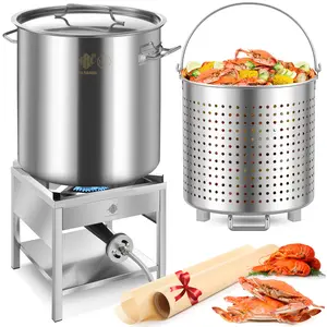 ARC 64-100QT Stainless Steel Seafood Boiling Kit, 200,000BTU Propane Burner, w/Basket for Outdoor Deep Fryer, Large Cooking Pot for Turkey Fryer, Crab, Crawfish, Shrimp, Lobster Boiling Stock Pot