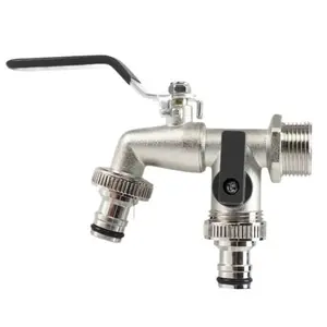 Universal Stainless Steel Double Outlet Garden Water Faucet, 2 Way Hose Splitter, Multi-Functional for Car Washing, Lawn Irrigation