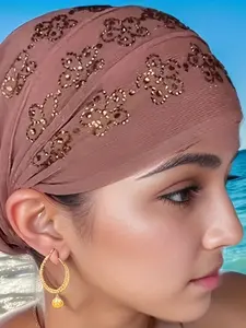 1 Piece Casual All-match Rhinestone Floral Pattern Hood Hat Breathable Convenient Double-layer Hood Ramadan Festival with Beanie Hat Festival Gift Handmade Rhinestone Beanies