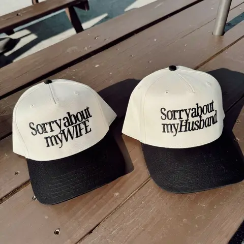 Sorry about my Husband/Wife Vintage Trucker Hat White & Black Leopard Print Women's Cap