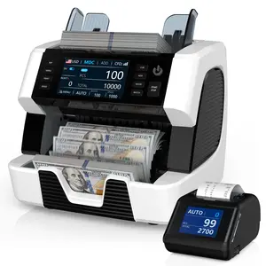 PONNOR AL-929 Money Counter Machine with Printer for Business - 2CIS/UV/IR/MG/MT Multi-Currency Counting with Touch Screen & Serial Number Reading Dollars Mechanical
