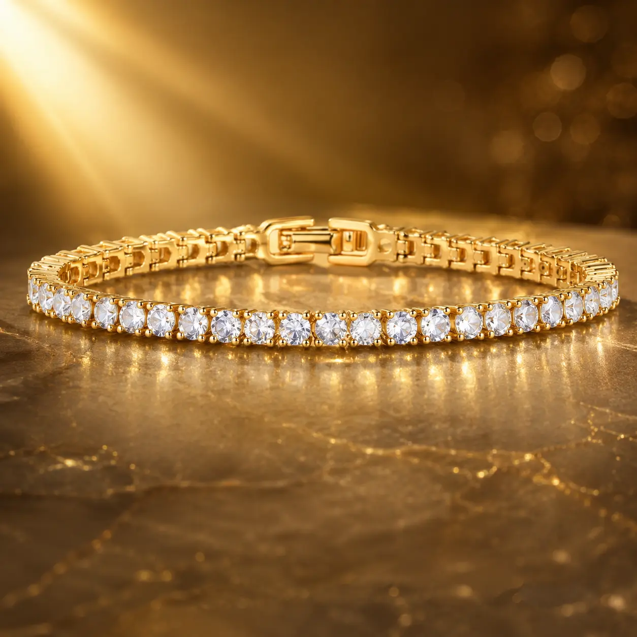 14K Gold Plated Emerald Cut Cubic Zirconia Classic Tennis Bracelet for Women, Sizes 7.5 Inches