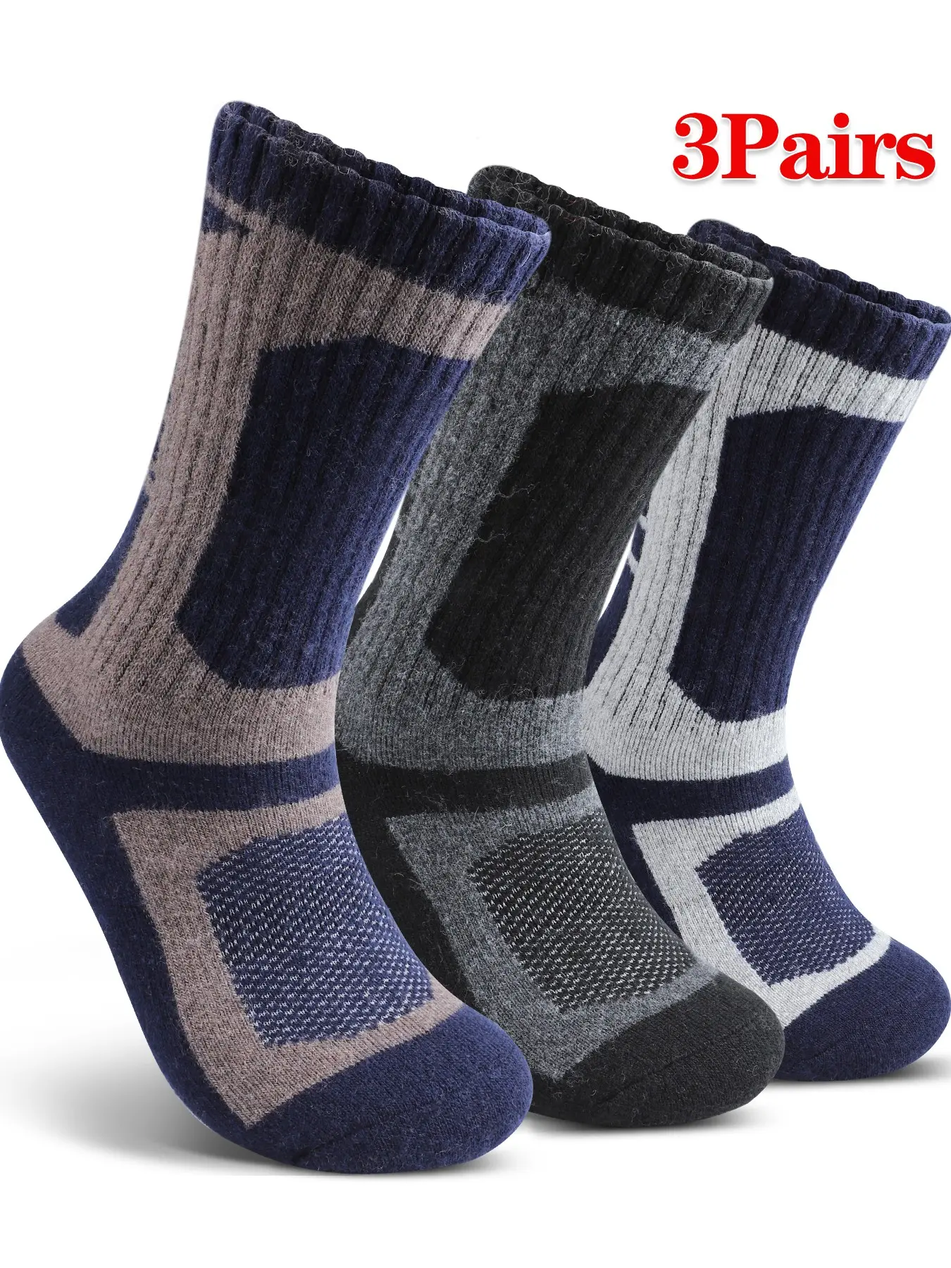 3 Pairs Men's Winter Warm Socks, Thick Fleece Lining Outdoor Sports Socks, Ideal for Hiking, Trekking, Work, Fall & Winter Casual Style