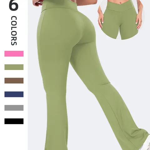 Women's High Waist Sports Leggings, Wrap Flare Leg Pants, High Stretch Seamless Yoga Leggings, Fitness Yoga Pants, Ladies Sportswear for Fall Wear, Gym Clothes, Female Gym Clothes, Activewear For Fitness, Fall Outfits