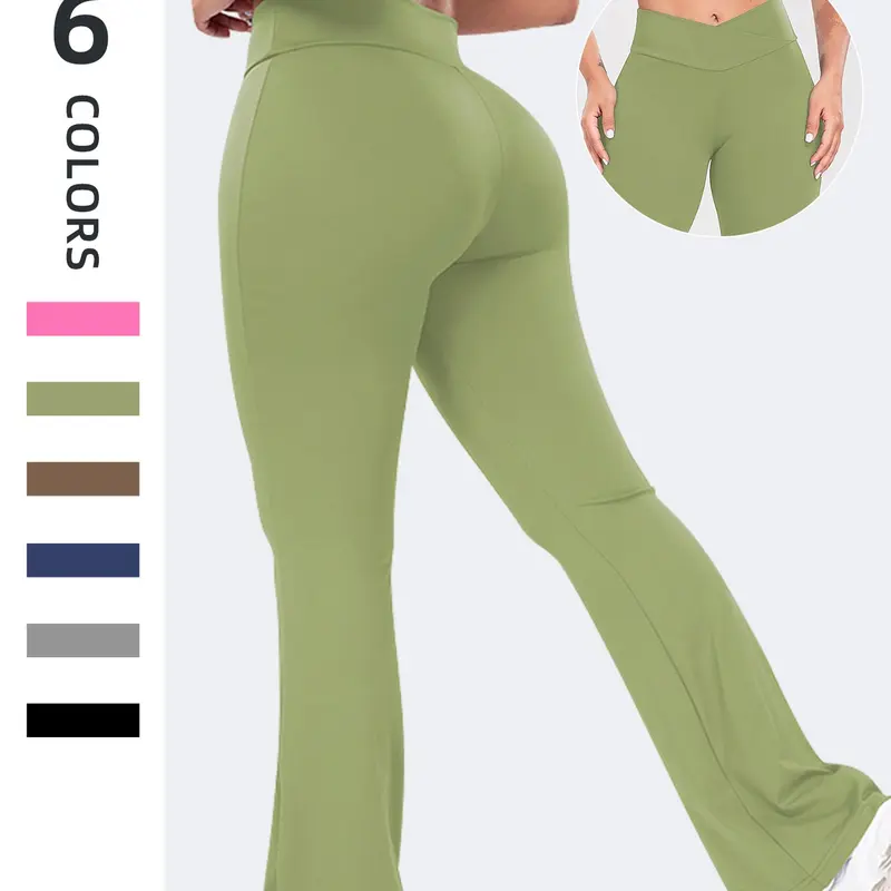 Women's High Waist Sports Leggings, Wrap Flare Leg Pants, High Stretch Seamless Yoga Leggings, Fitness Yoga Pants, Ladies Sportswear for Fall Wear, Gym Clothes, Female Gym Clothes, Activewear For Fitness, Fall Outfits