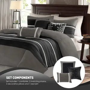 Madison Park Palmer 7 Piece Comforter Set - Faux Suede Design, Striped Accent, All Season Bedding