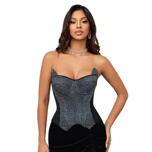 2026 Fashionable Laser Glitter Cat Ear Bodysuit Off-Shoulder Stretch Fabric Top Women's Club DJ Party Outfit