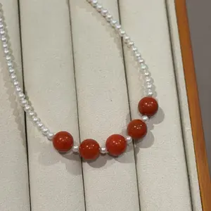 Big smile 5 south red agate pearl necklace s925