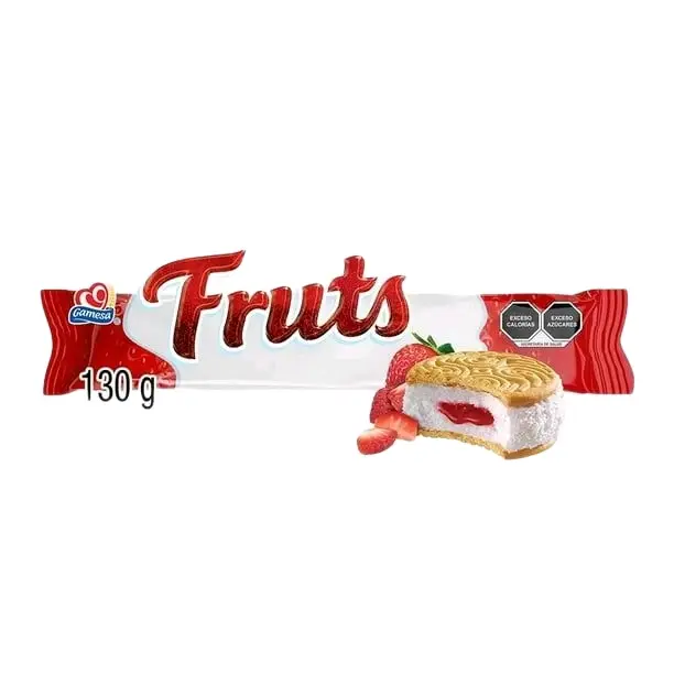 GAMESA FRUTS - Sandwich Cookie with Marshmallow and Strawberry filling 1 pack 10 cookies