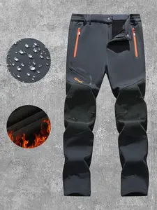 Men's Outdoor Multi-Functional Waterproof Windproof Fleece-Lined Pants | Zipper Pockets + Detachable Belt | Warm & Stylish for Hiking Camping Skiing | Perfect Blend of Fashion & Utility | Winter Daily Casual & All Outdoor Activities Essential! Track Pants