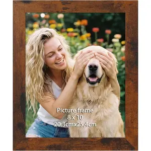 8x10 Picture Frame Brown, Rustic Picture Frames 8x10 for Wall Mount or Tabletop Display Wide MDF Frame with Shatterproof PET Cover, Photo Frame for  Decor
