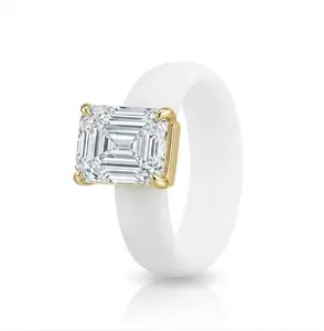 Silicone Ring - Radiant Cut Zircon Ring with Matte White Silicone Band, Elegant Fashion