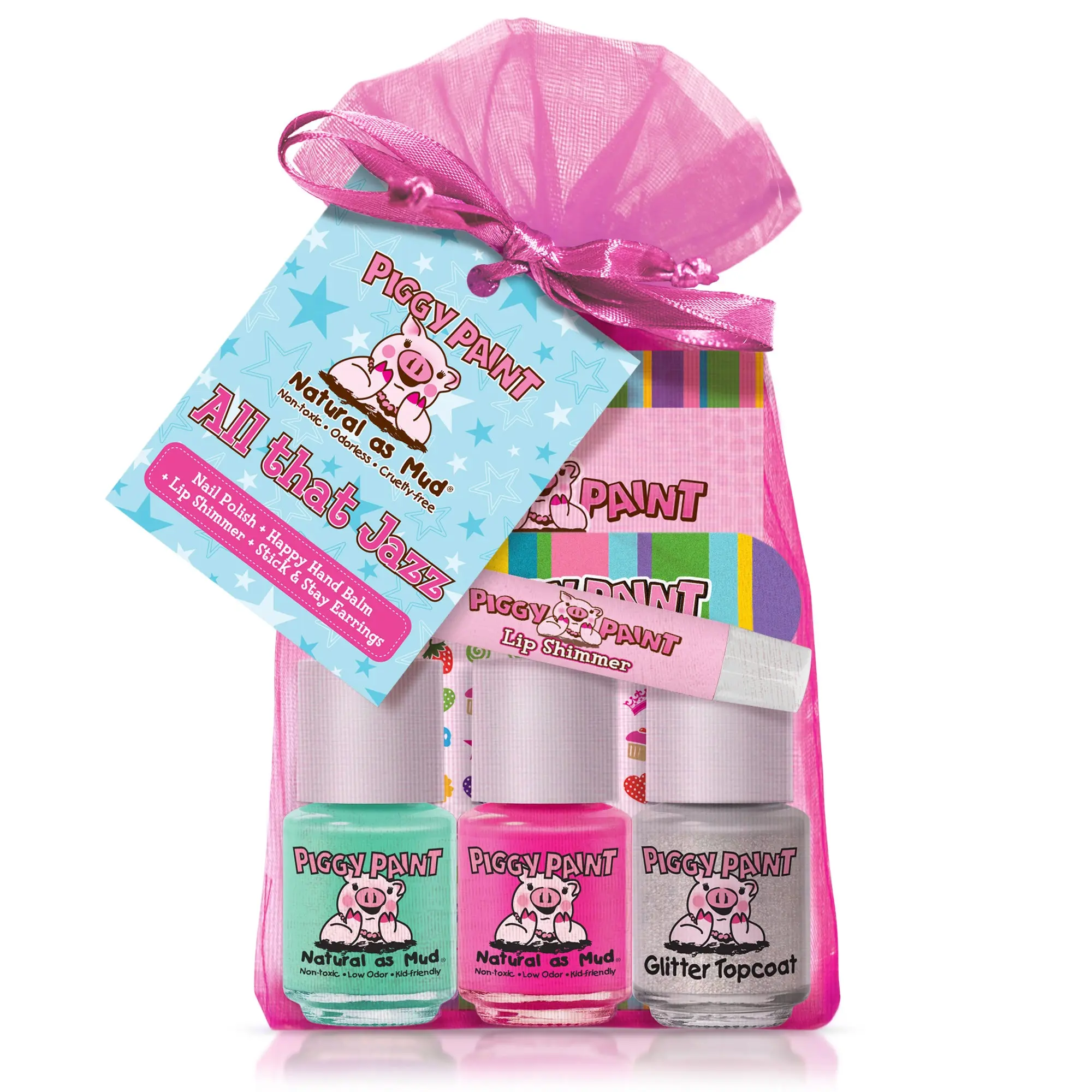 Piggy Paint All That Jazz Gift Set - Kids Non-toxic Nail Polish with Glitter Polish & Lip Shimmer - Safe & Kid-friendly Formula